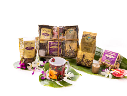 Kona Coffee Gift bag with 100% Kona coffee, cookies and candles