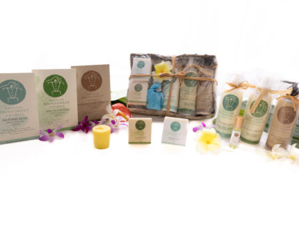 Hawaiian natural spa gift basket, lotion, soap, perfume