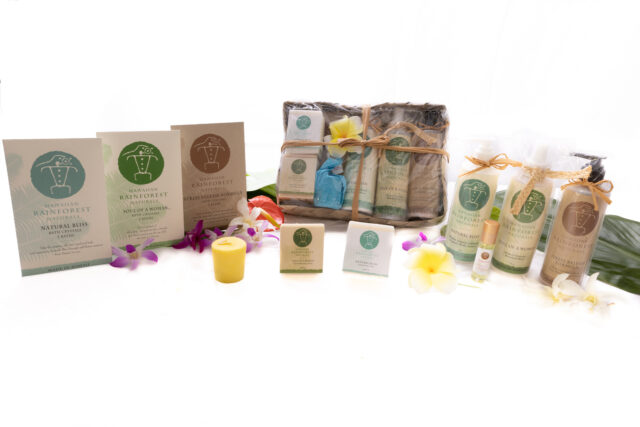 Hawaiian natural spa gift basket, lotion, soap, perfume