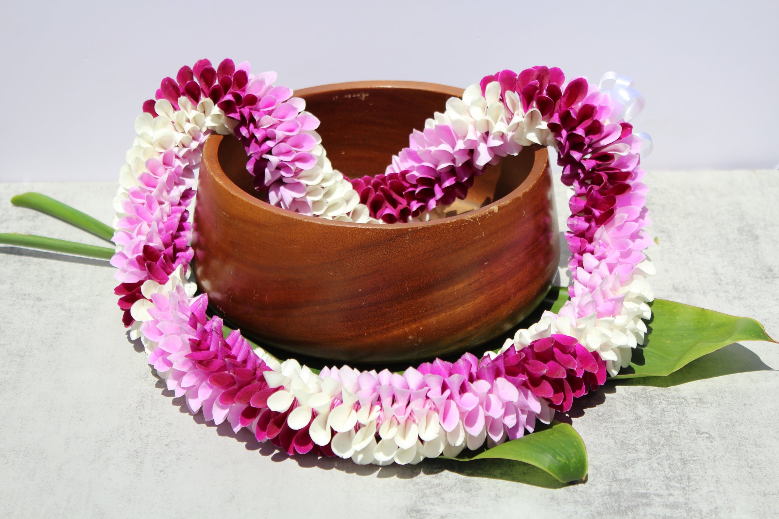 Purple White Pink Twist Orchid lei pink, white, purple